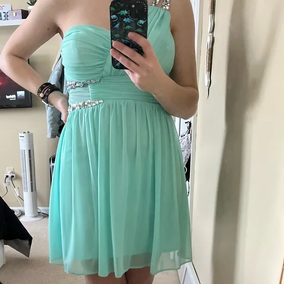 Macy's | Dresses | Tiffany Blue Formal Dress Size 3 One Shoulder With  Builtin Bra | Poshmark